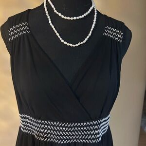 LOFT Black Midi Dress with White Zigzag Trim
